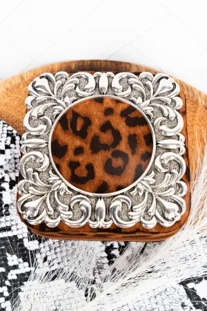 Macey Brown Leopard Metal Frame Small Travel Jewelry Box