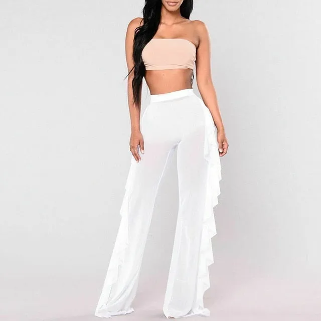 Ruffle bikinis 2019 Mujer Sexy transparent swimsuit female Fashion summer beach wear See-through Cover up bottoms Long Trousers