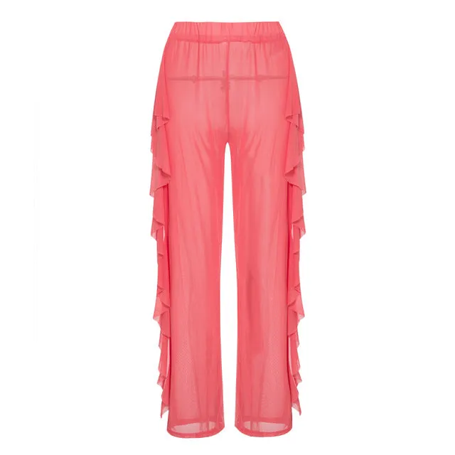 Ruffle bikinis 2019 Mujer Sexy transparent swimsuit female Fashion summer beach wear See-through Cover up bottoms Long Trousers